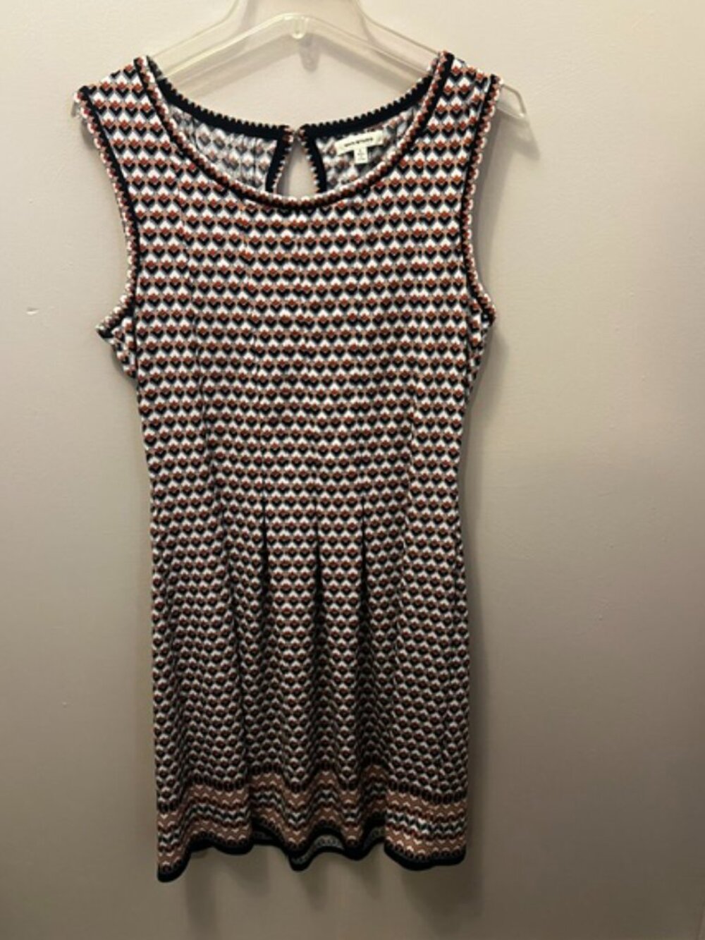 Women's Max Studio Midi Dress in Red & Blue Geo Design, Size L,
